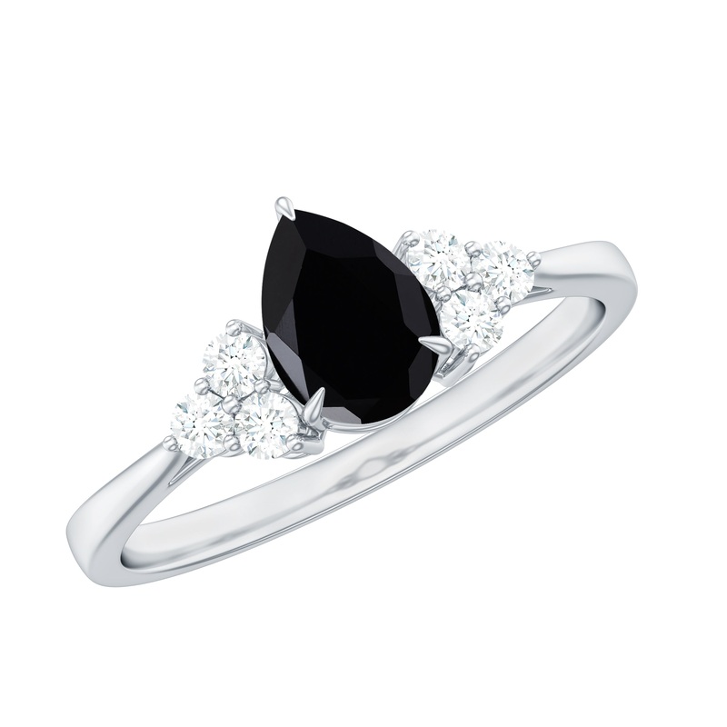 1 CT Pear Shaped Created Black Diamond Solitaire Ring with Diamond