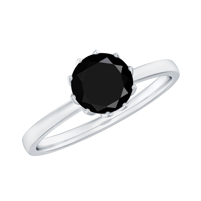 1 CT Real Black Diamond Solitaire Ring in Lotus Basket Setting