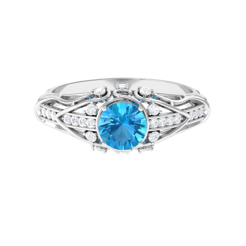 1 CT Vintage Inspired Swiss Blue Topaz Engagement Ring with Diamond