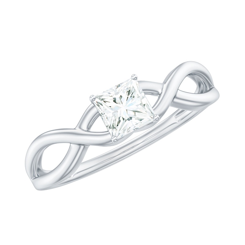 Princess Cut Moissanite Solitaire Crossover Ring in Gold