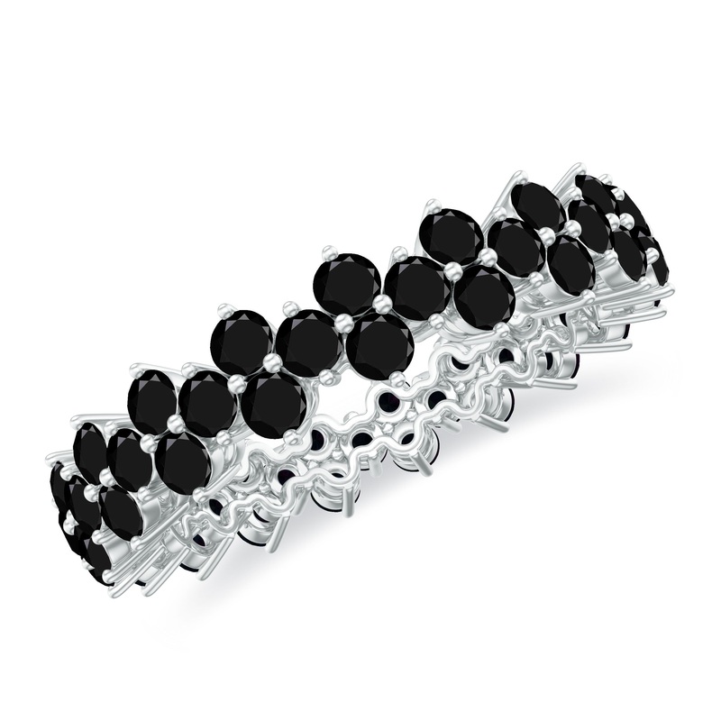 Prong Set Created Black Diamond Cluster Eternity Band Ring in Gold
