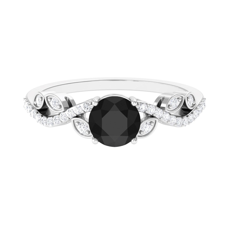 Round Created Black Diamond and Diamond Designer Engagement Ring