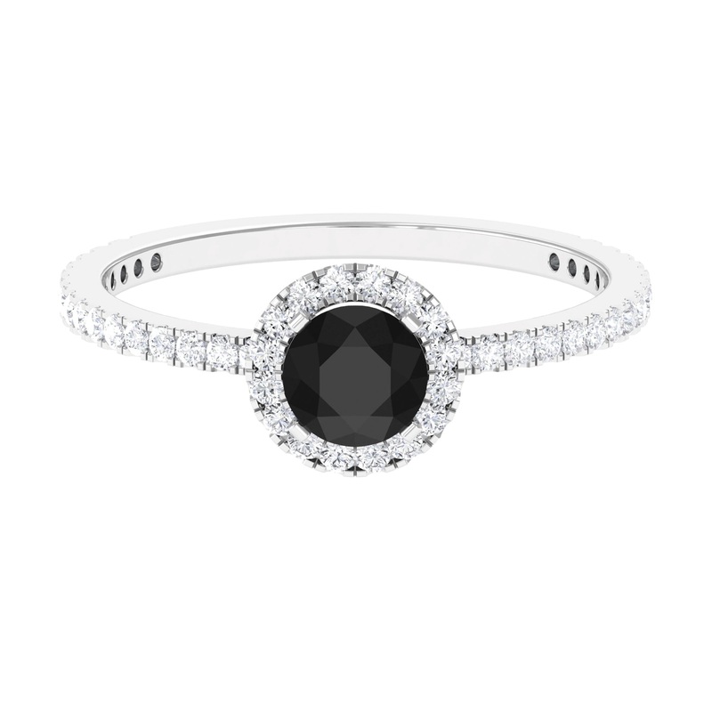 Round Shape Black Diamond Halo Engagement Ring with Diamond