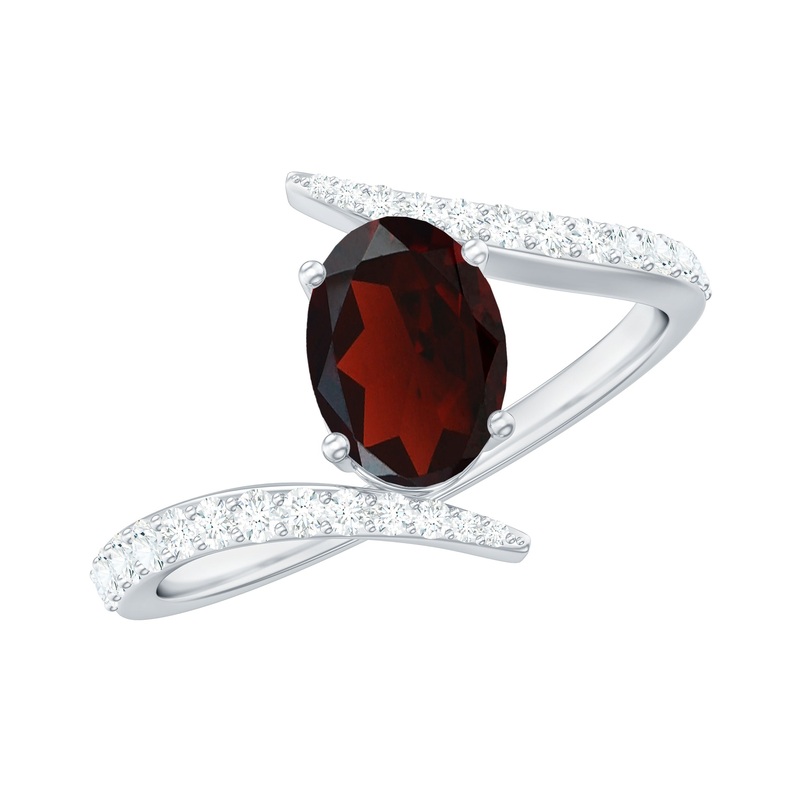 Solitaire Garnet Bypass Engagement Ring with Diamond