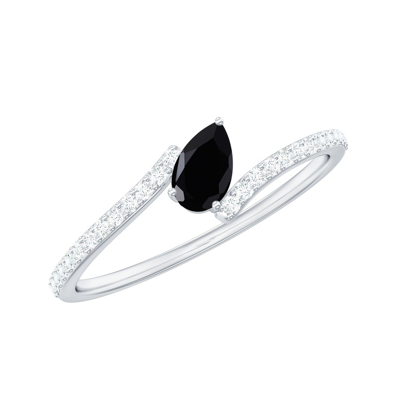 Tilted Pear Shape Created Black Diamond and Diamond Bypass Promise Ring