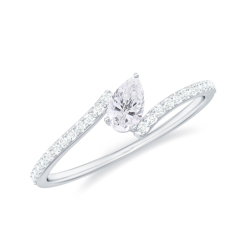 Tilted Pear Shape Simulated Diamond Bypass Promise Ring in Gold