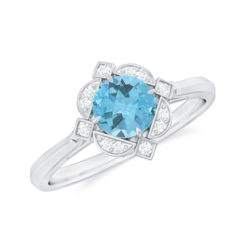 Vintage Inspired Sky Blue Topaz and Diamond Engagement Ring