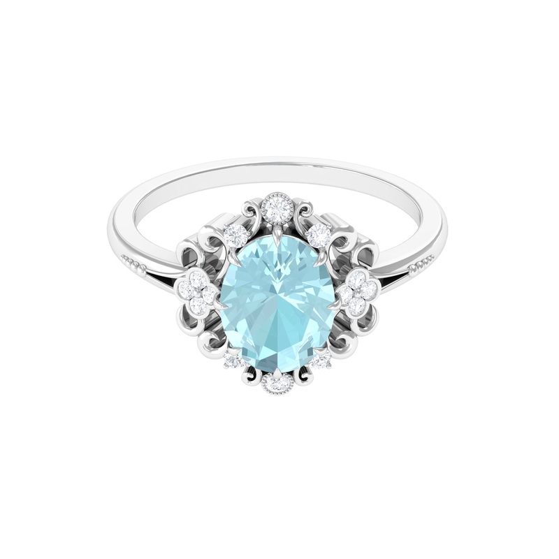 Vintage Inspired Sky Blue Topaz Engagement Ring with Diamond