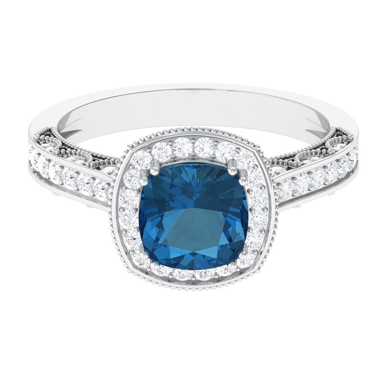 Vintage Style London Blue Topaz and Diamond Crown Engagement Ring