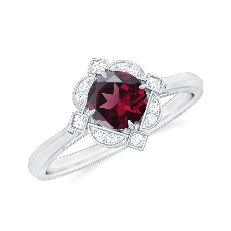 Vintage Style Rhodolite and Diamond Engagement Ring