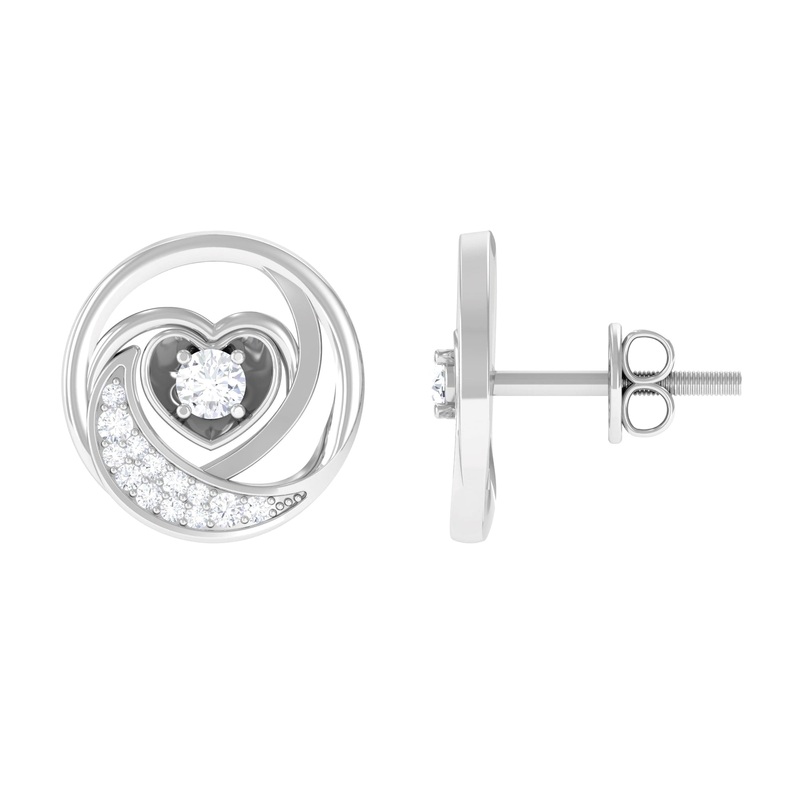 0.25 CT Moon Heart Stud Earrings with Certified Moissanite