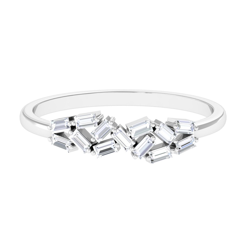 0.75 CT Baguette Moissanite Minimal Cluster Ring in Prong Setting