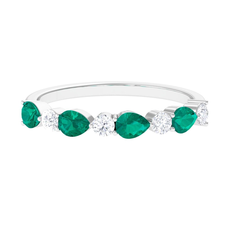 0.75 CT Pear Emerald and Moissanite Alternate Half Eternity Ring