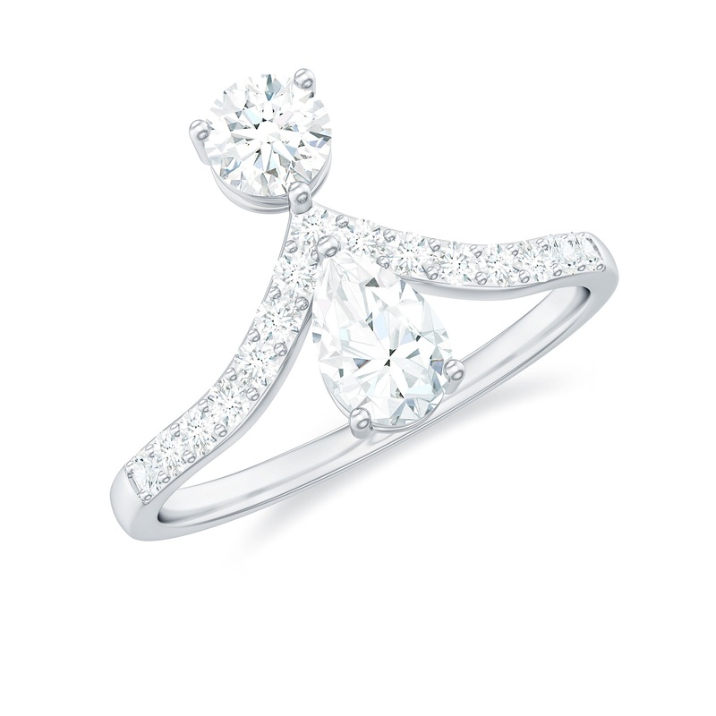 1.25 CT Pear and Round Cut Moissanite Toi et Moi Engagement Ring