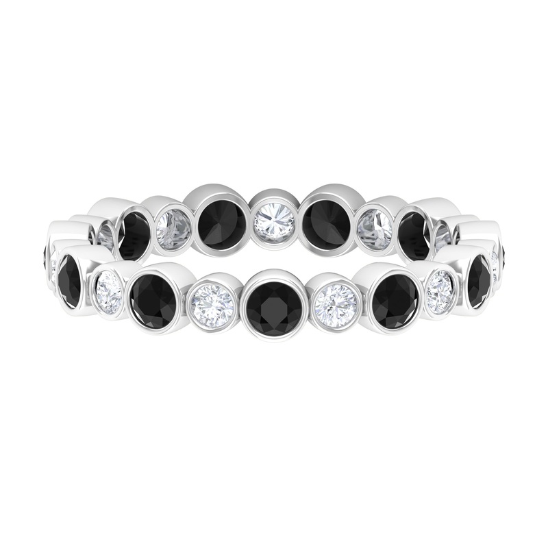 1.5 CT Alternate Black Diamond and Moissanite Uneven Eternity Band Ring