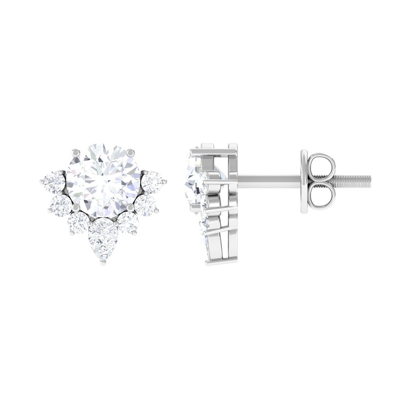 1.50 CT Certified Moissanite Classic Stud Earrings with Half Halo