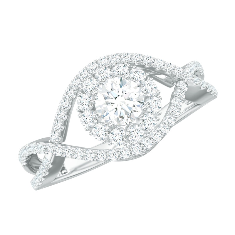 1 CT Certified Moissanite Crossover Engagement Ring