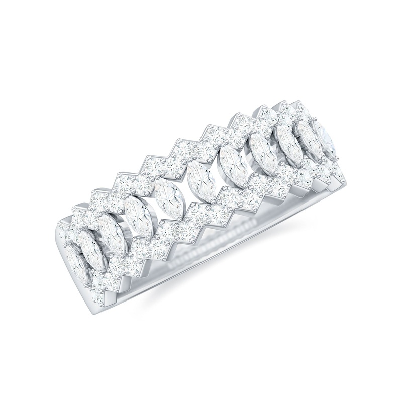 1 CT Certified Moissanite Designer Wide Half Eternity Band Ring