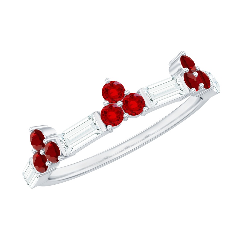 1 CT Created Ruby and Moissanite Minimal Wedding Band Ring