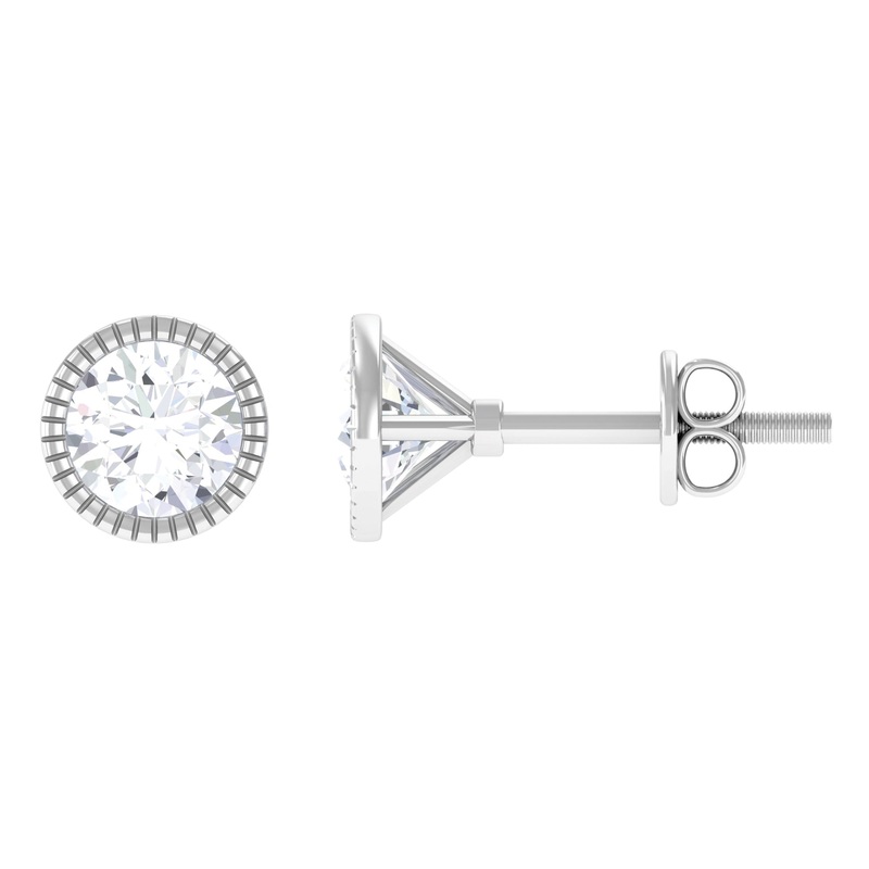 1 CT Moissanite Solitaire Stud Earrings in Bezel Setting