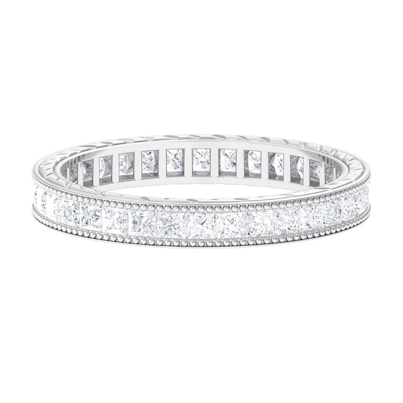 1 CT Princess Cut Zircon Eternity Band with Gold Milgrain