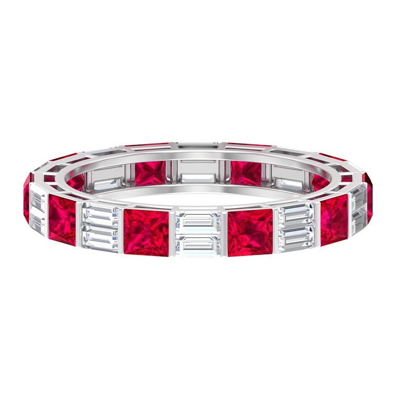 Princess Cut Lab Created Ruby And Moissanite Full Eternity Ring