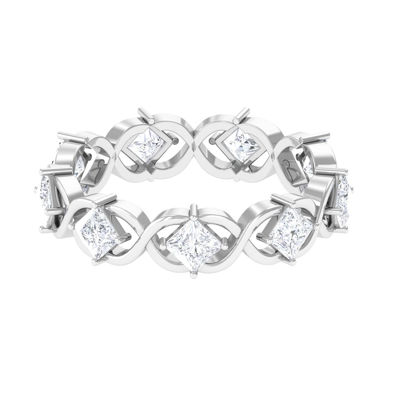 Princess Cut Moissanite Gold Crossover Eternity Band Ring