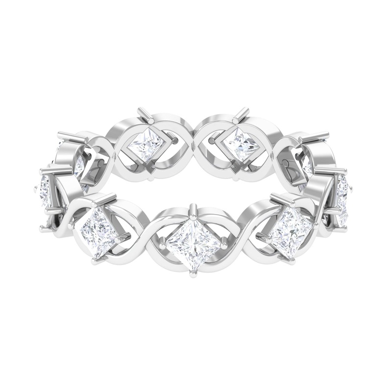 Princess Cut Zircon Gold Crossover Eternity Band Ring