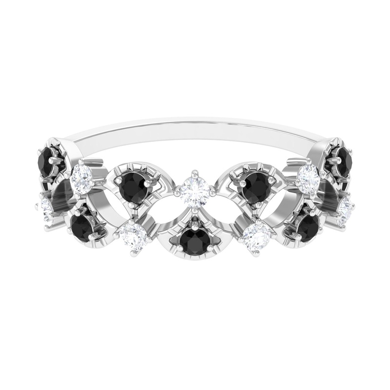 Real Black Diamond and Moissanite Designer Half Eternity Band Ring