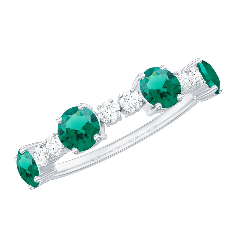 Round Created Emerald and Diamond Alternate Half Eternity Ring