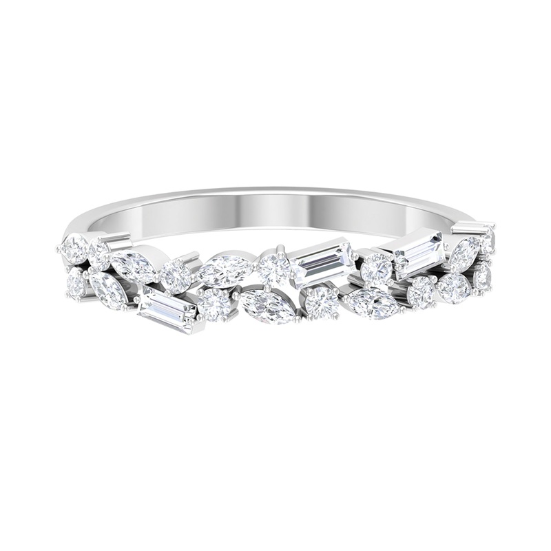 Unique Certified Moissanite Half Eternity Band Ring in Gold