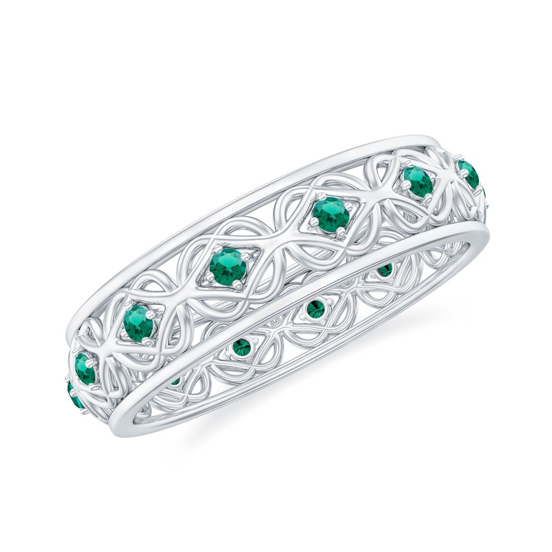 Vintage Inspired Created Emerald Celtic Knot Full Eternity Band Ring in Gold