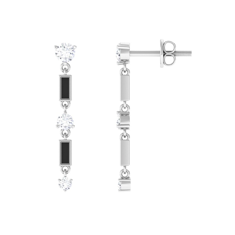 0.50 CT Moissanite Dangle Earrings with Black Enamel