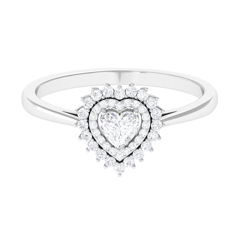 0.75 CT Heart Shape Moissanite Engagement Ring with Double Halo