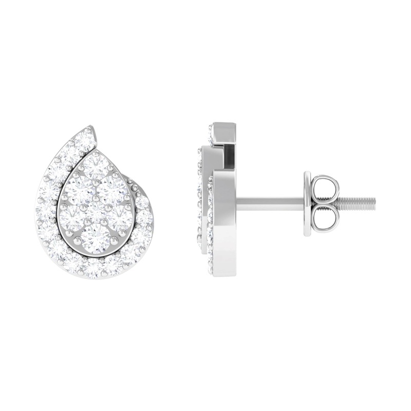 0.75 CT Real Diamond Designer Teardrop Stud Earrings
