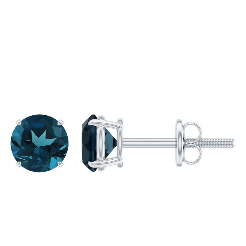 1.25 CT Round Shape London Blue Topaz Solitaire Stud Earrings