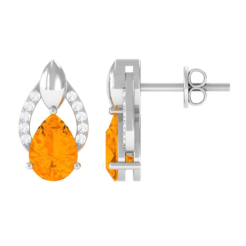 1.5 CT Pear Cut Fire Opal Bridal Stud Earrings with Diamond Accent