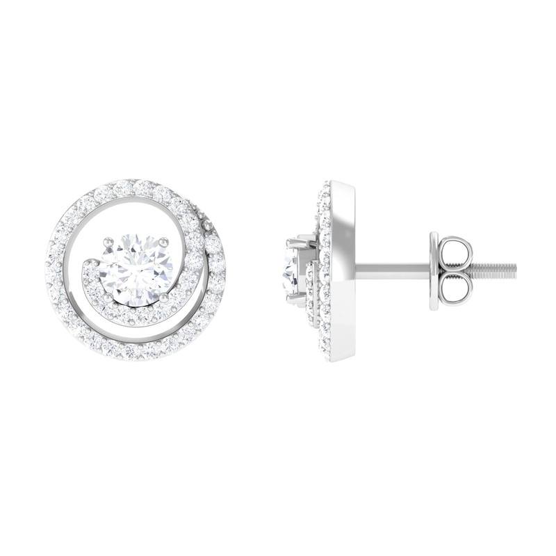 1 CT Contemporary Moissanite Swirl Gold Stud Earrings