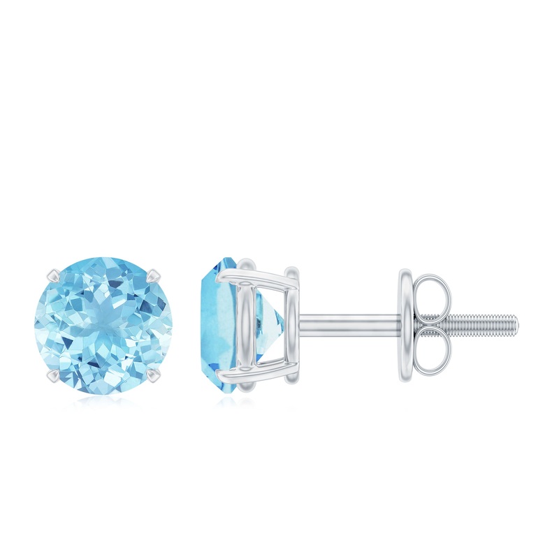 1 CT Round Cut Aquamarine Solitaire Stud Earring