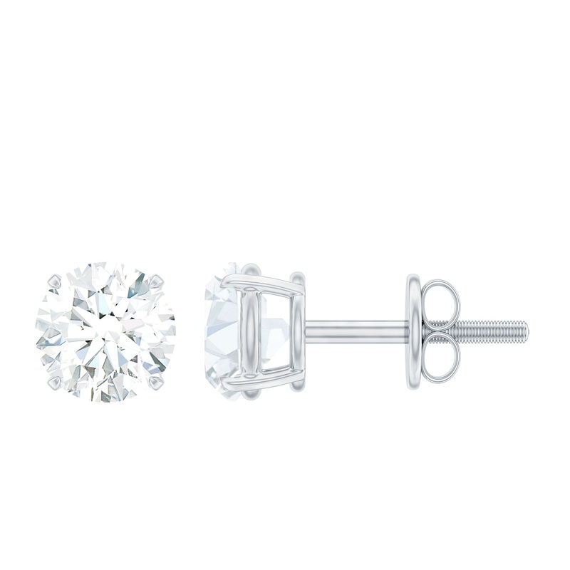 1 CT Round Shape Moissanite Solitaire Stud Earrings with Screw Back