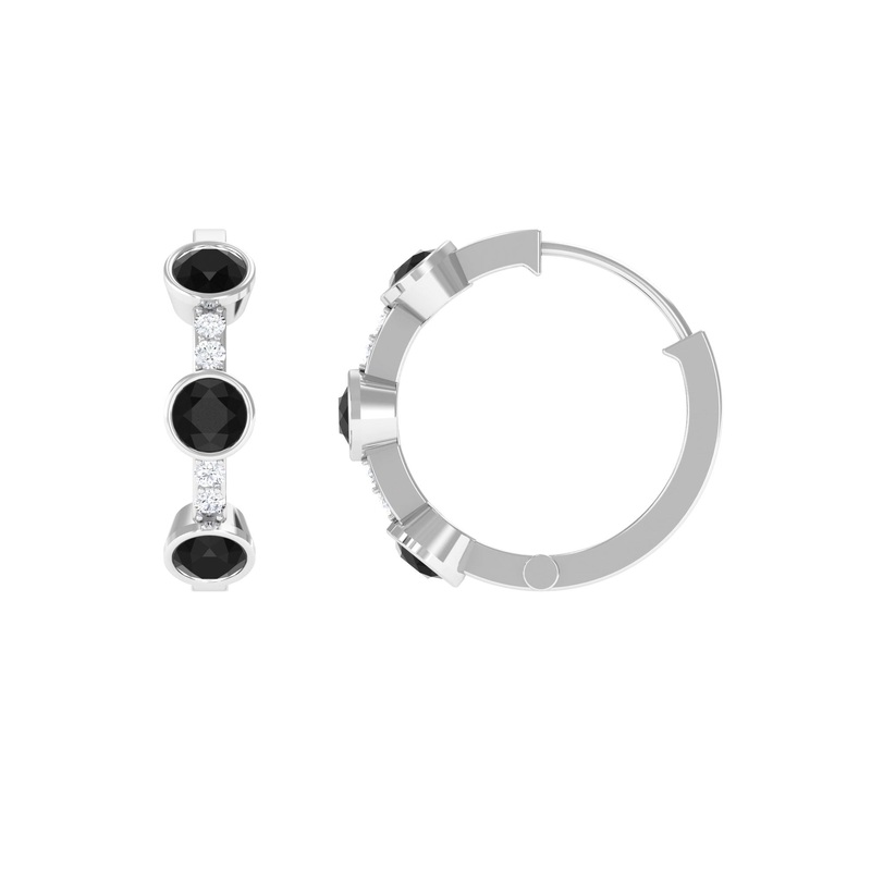 1.25 CT Bezel Set Created Black Diamond Hinged Hoop Earrings with Diamond