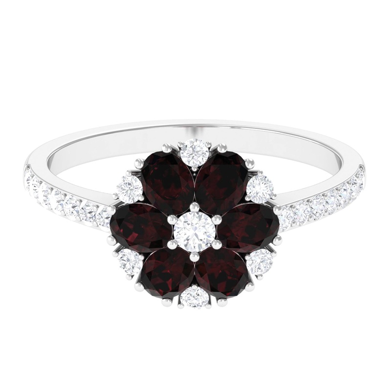 1.5 CT Garnet and Diamond Flower Cluster Engagement Ring