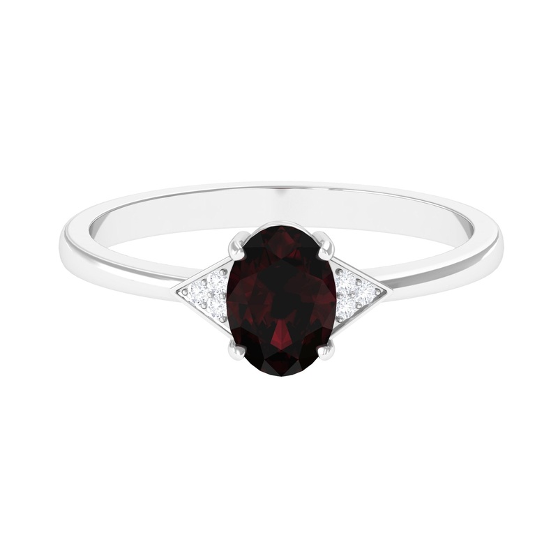 1.5 CT Oval Garnet Engagement Ring with Diamond Trio