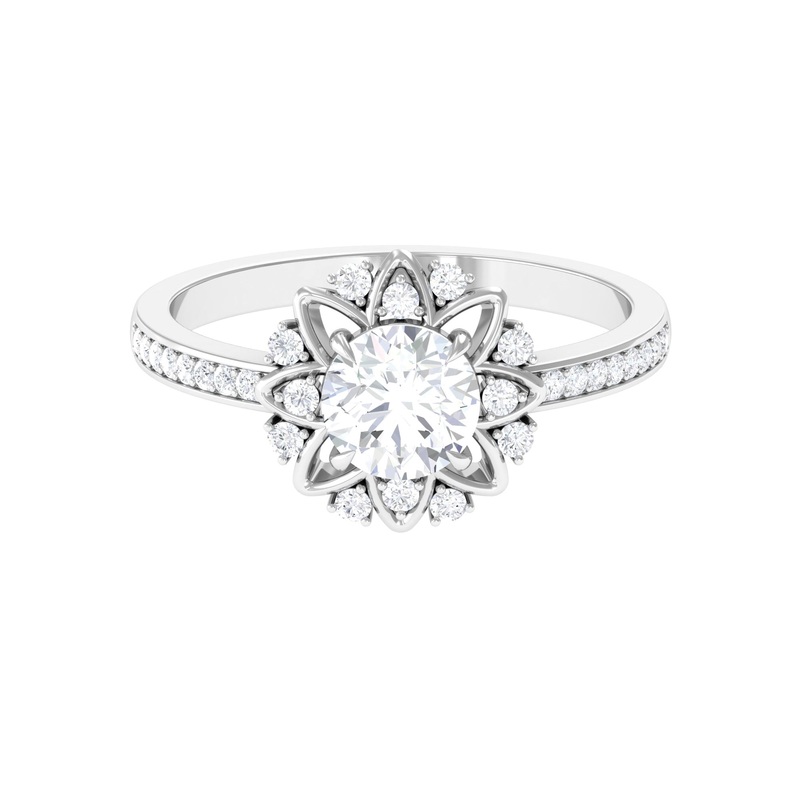 1.5 CT Round Certified Moissanite Flower Engagement Ring
