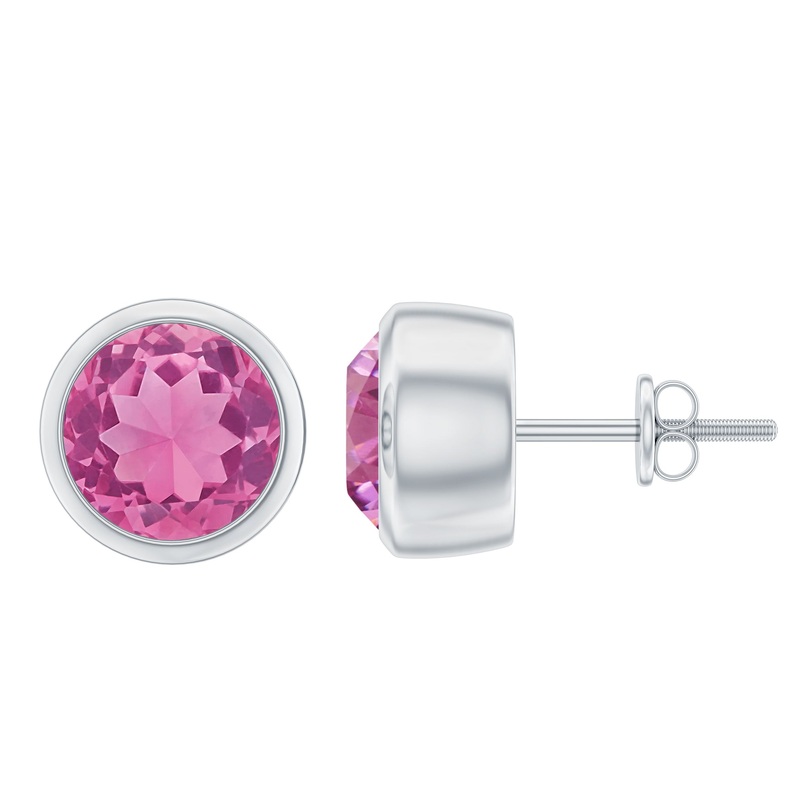 1.5 CT Round Pink Tourmaline Solitaire Stud Earrings in Bezel Setting
