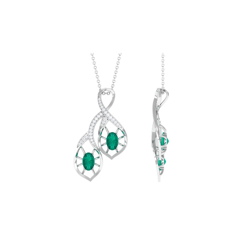 1 CT Oval Cut Emerald Infinity Pendant with Diamond Stones