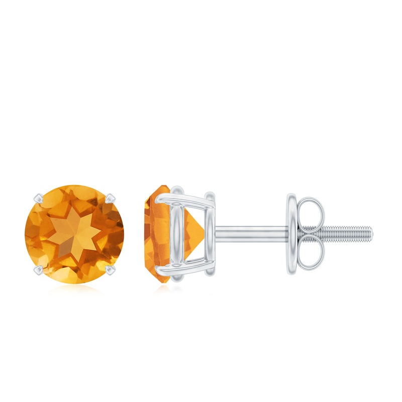 1 CT Round Cut Citrine Solitaire Stud Earrings in Gold