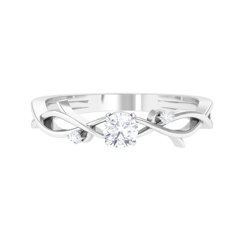 Round Diamond Crossover Solitaire Engagement Ring in Gold