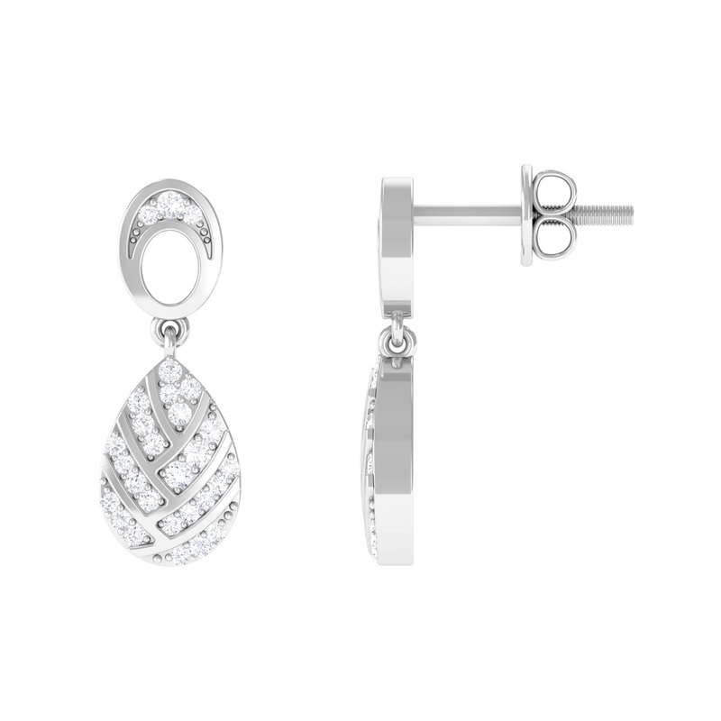 Round Shape Zircon Teardrop Earrings in Gold