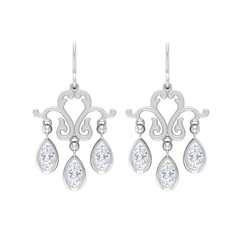 Vintage Inspired Pear Shape Zircon Dangle Earrings in Gold